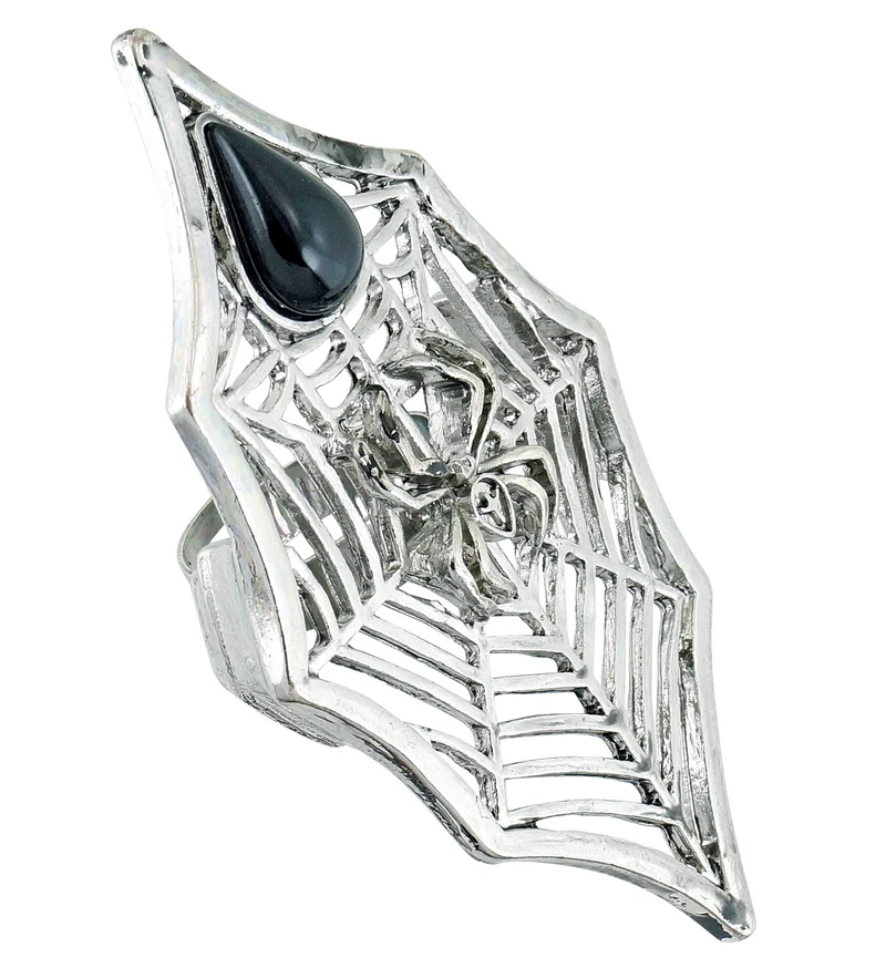 Gothic Ring Spin + Web Met Zwarte Gemsteen