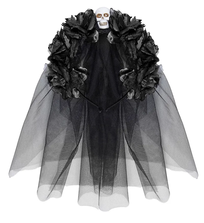 Diadeem day of death met 6 rozen schedel en sluier zwart