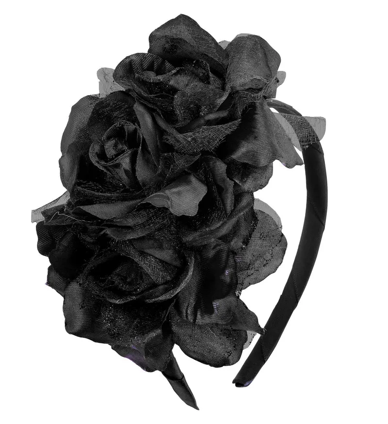 Diadeem day of death met 3 rozen zwart glitter