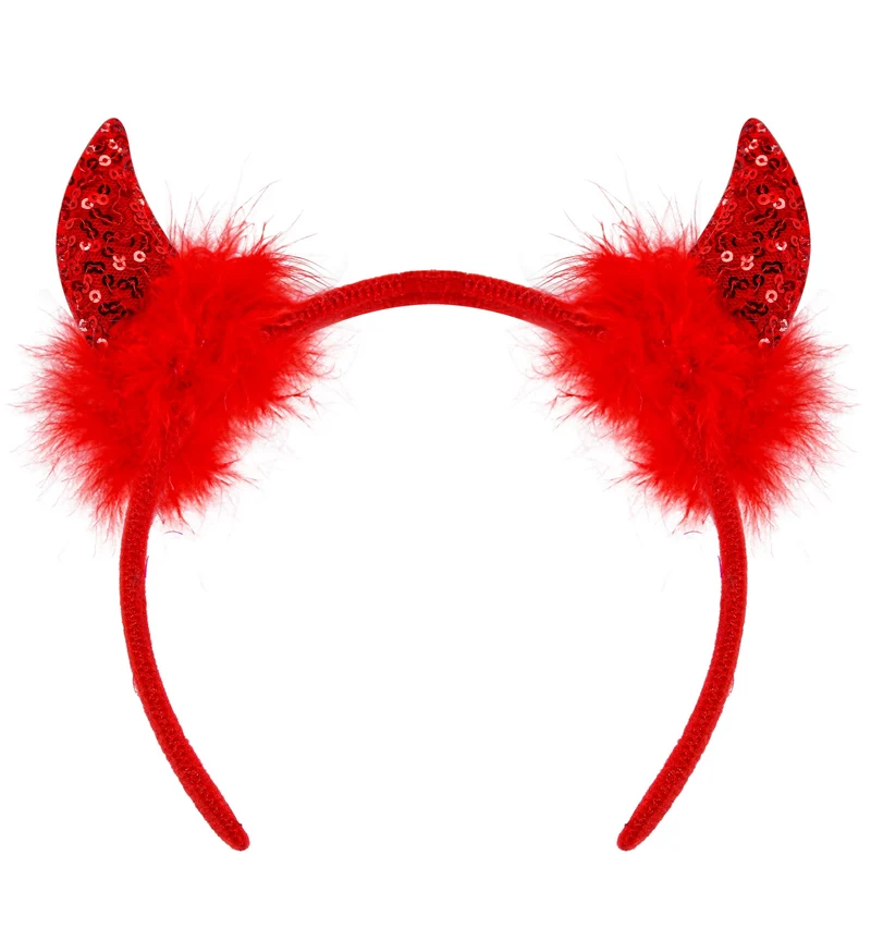 Hoofdband pailletten hoorntjes Evi rood