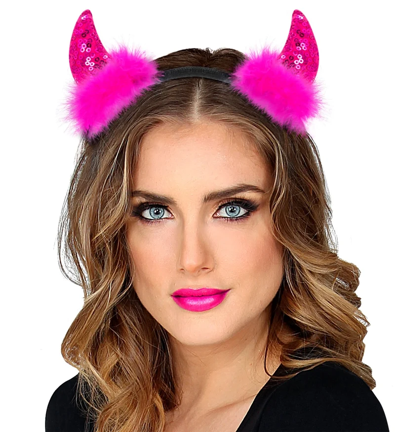 Hoofdband pailletten hoorntjes Evi roze